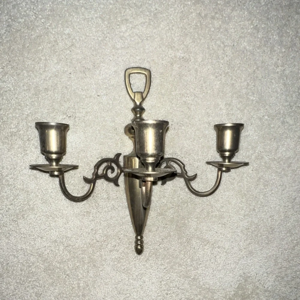 Brass Wall-Mounted Candlestick Set of 2, holds 3 candles each